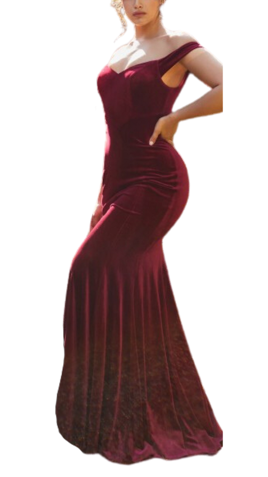 Ladivine Off-Shoulder Velvet Gown in Burgundy