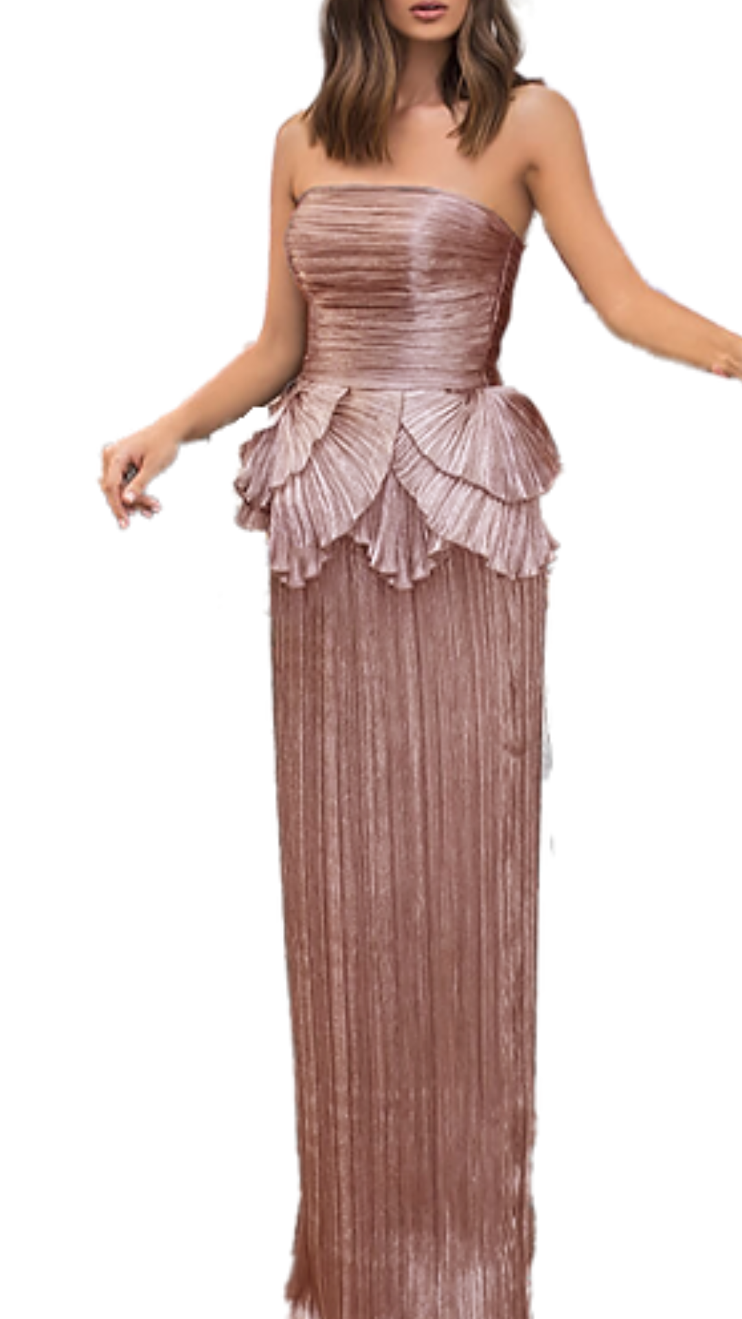 Tarik Ediz Pleated Peplum Gown in Rose Gold