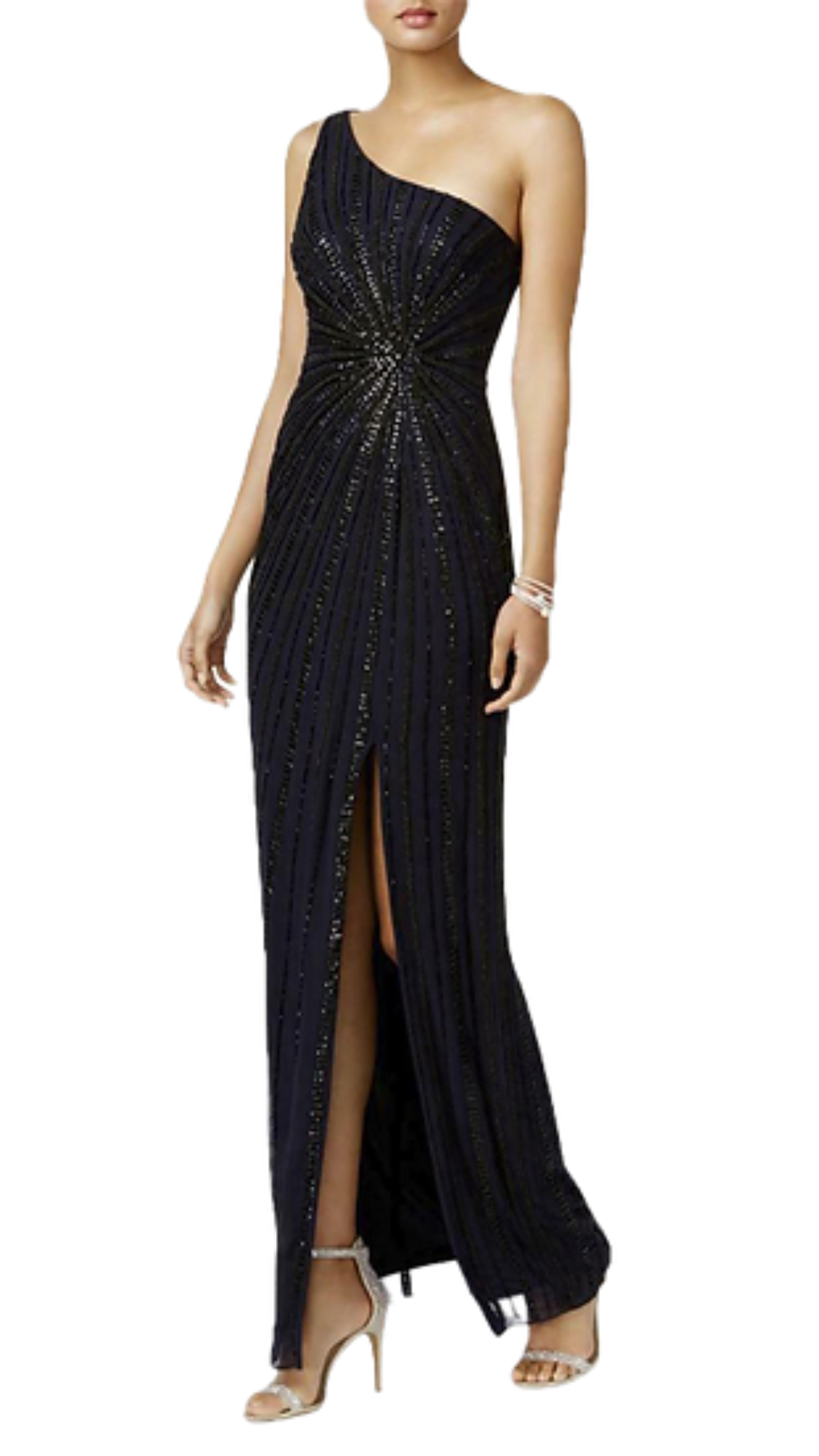 Adrianna papell cold hot sale shoulder beaded gown