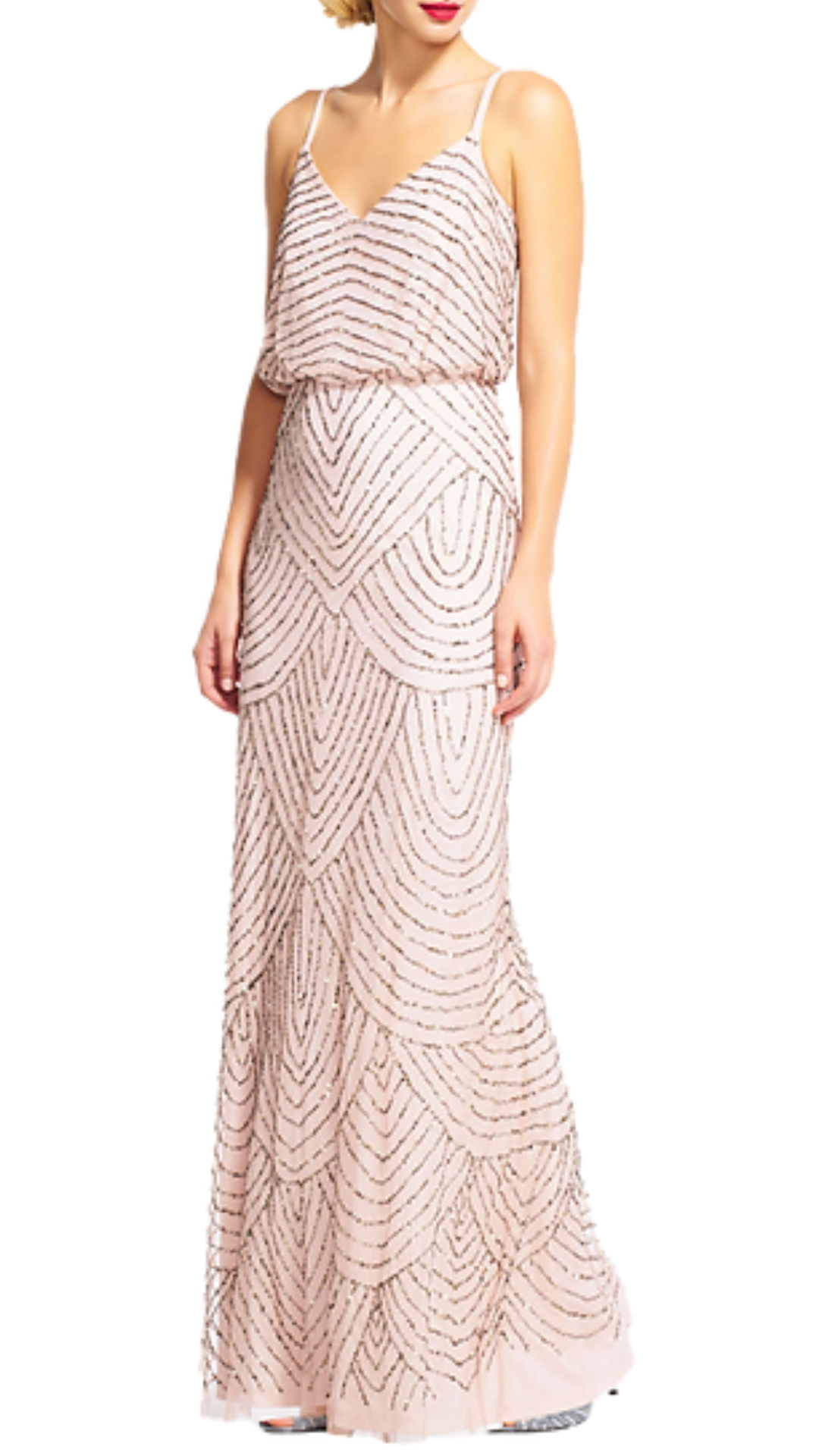 Adrianna Papell Quinn Beaded Blouson Gown in Pink Style Lease