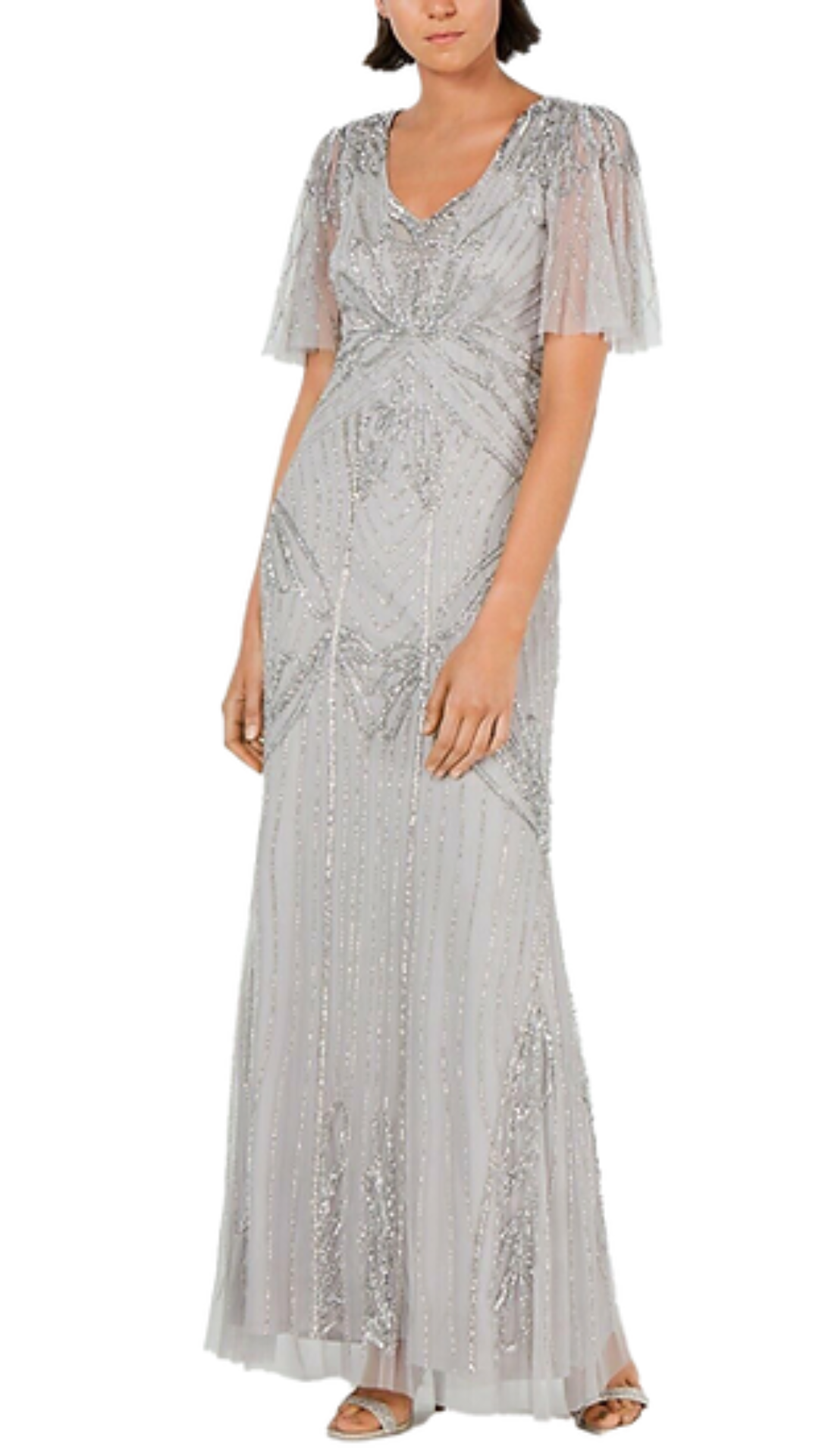 Aidan Mattox Eleanor Beaded Chiffon Gown in Silver Style Lease