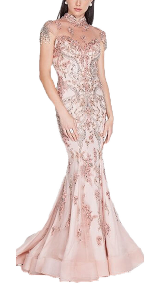 Jovani Constance Embellished Applique Gown in Pink