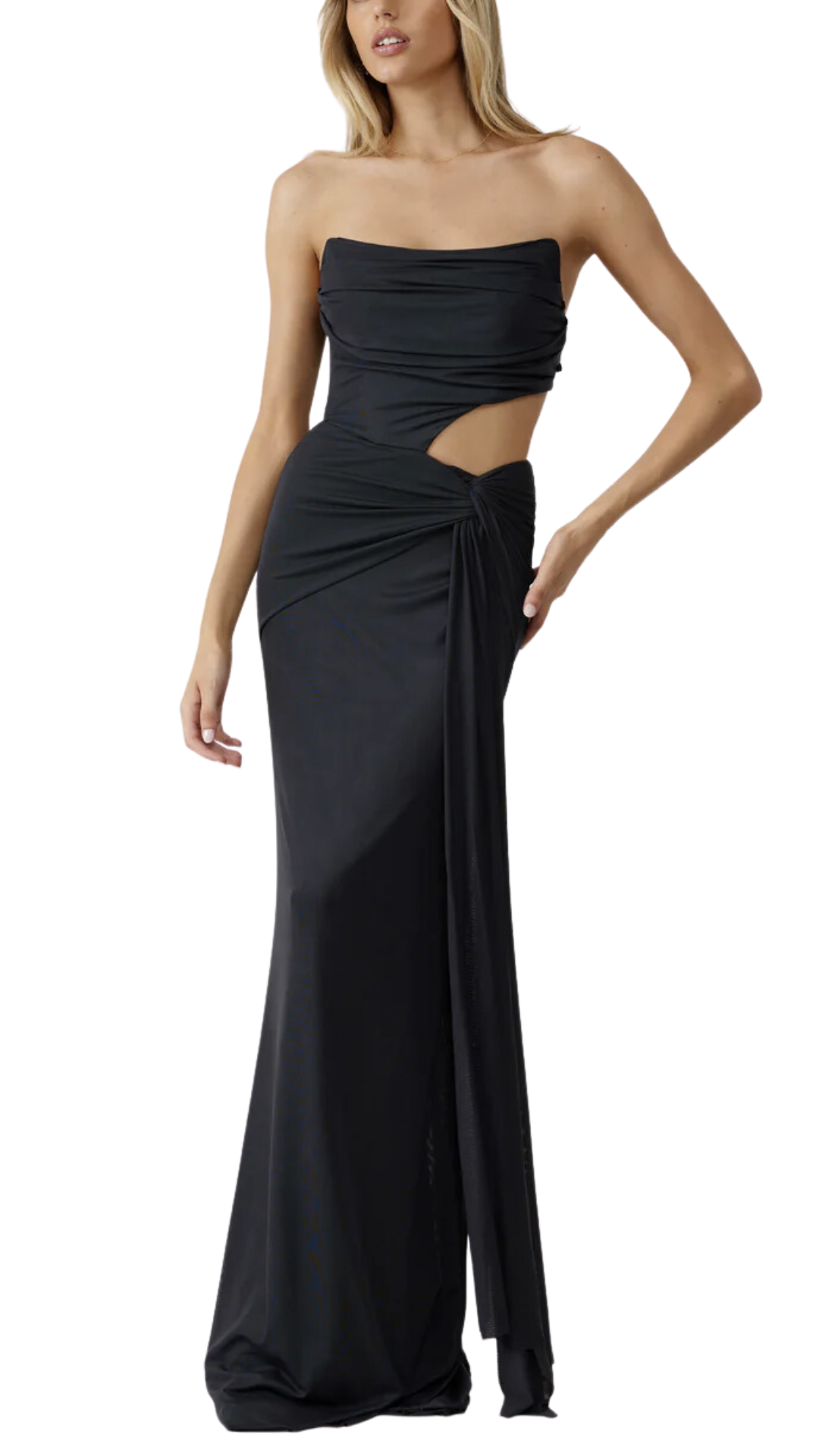 Lexi Fleur Draped Cut-Out Dress in Charcoal