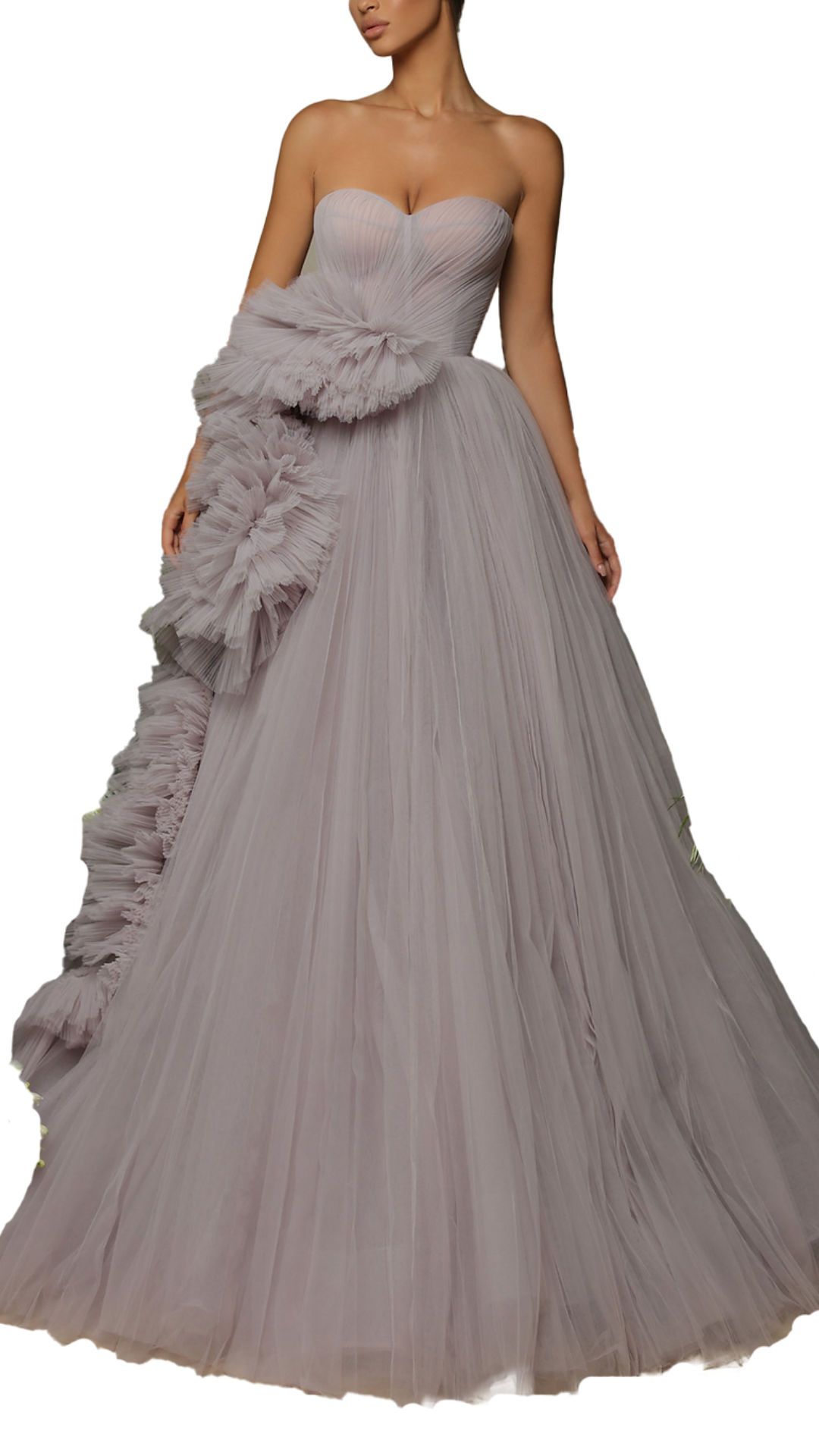 Tarik Ediz Jemma Ruffle Tulle Gown in Grey