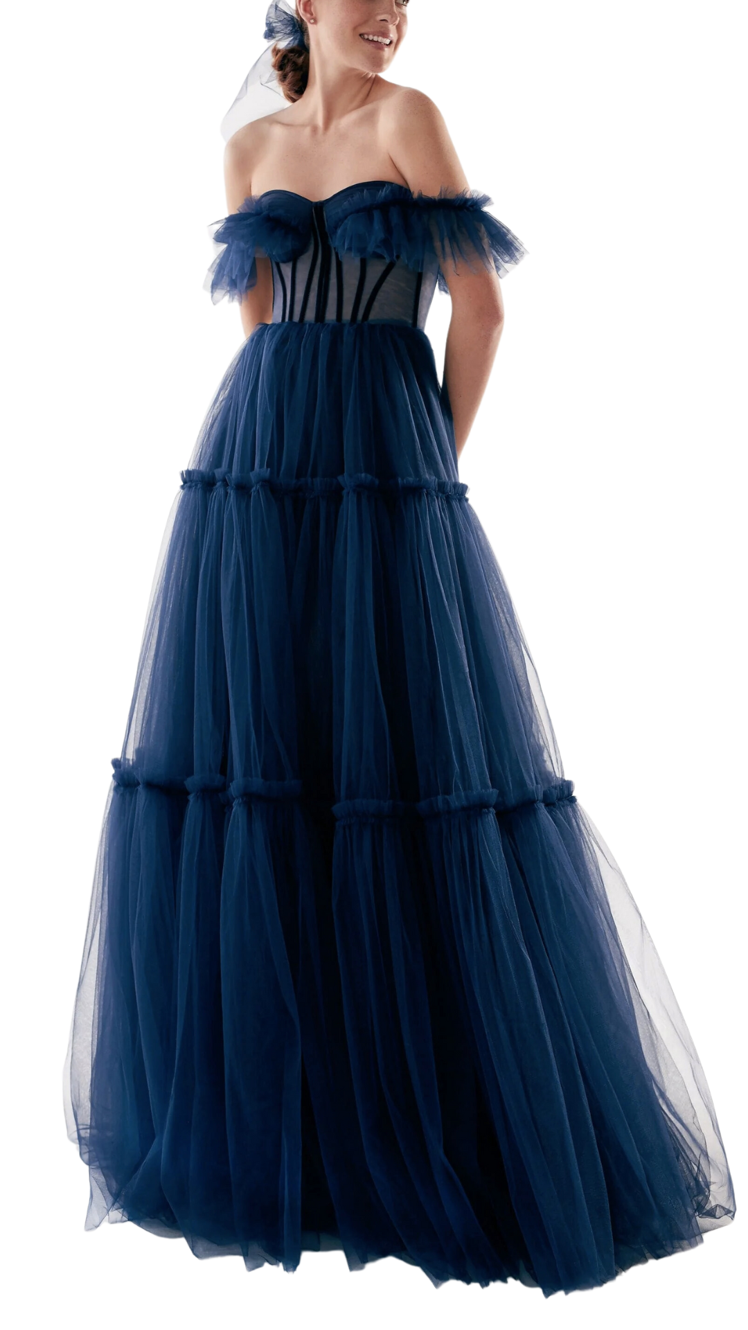 Milla Off Shoulder Maxi Dress in Dark Blue Style Lease