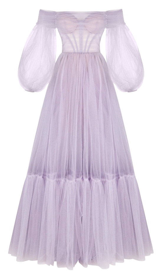 Milla Sheer Sleeve Maxi Dress in Lavender