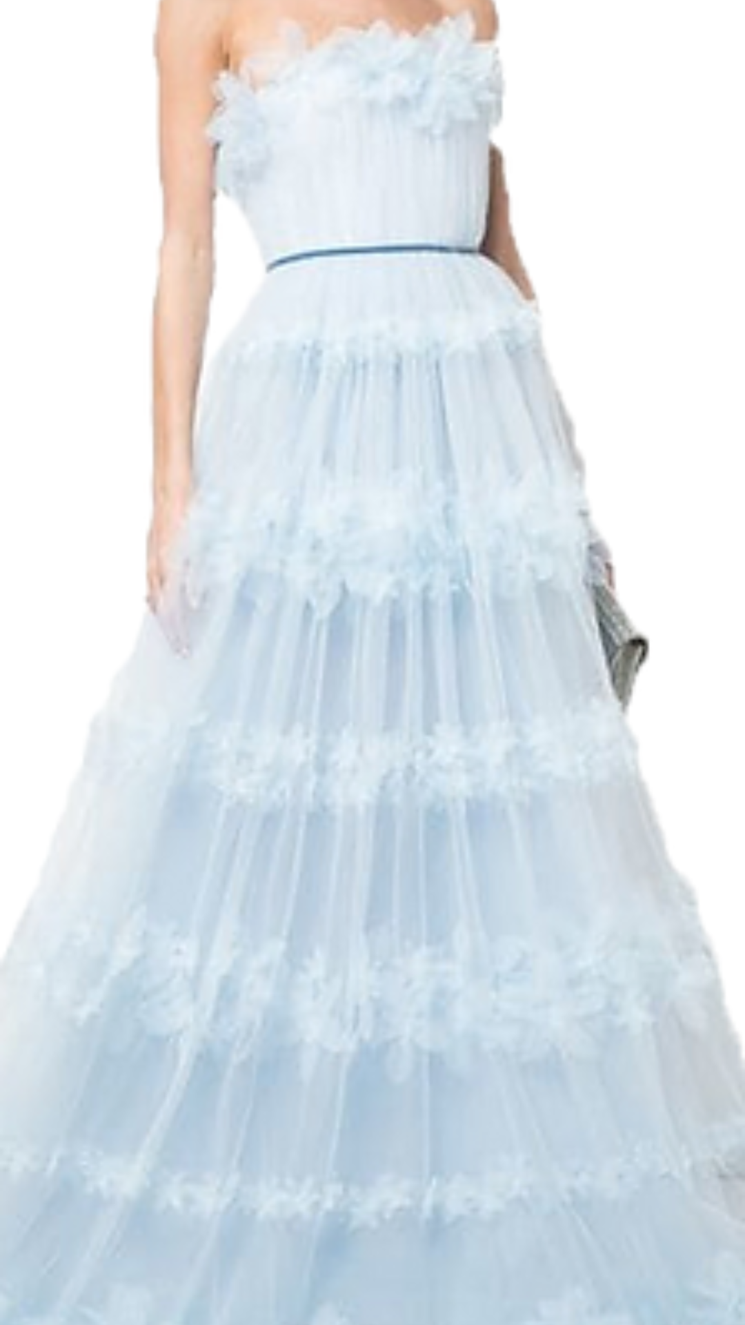 Marchesa Notte Thea Floral Applique A Line Gown in Baby Blue