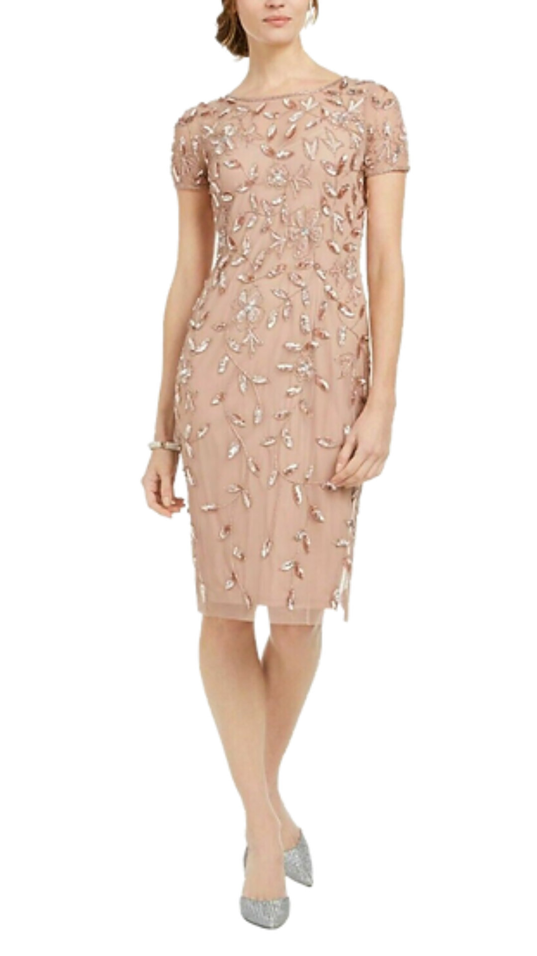 Adrianna Papell Josie Gold Leaf Cocktail Dress in Rose Style Lease