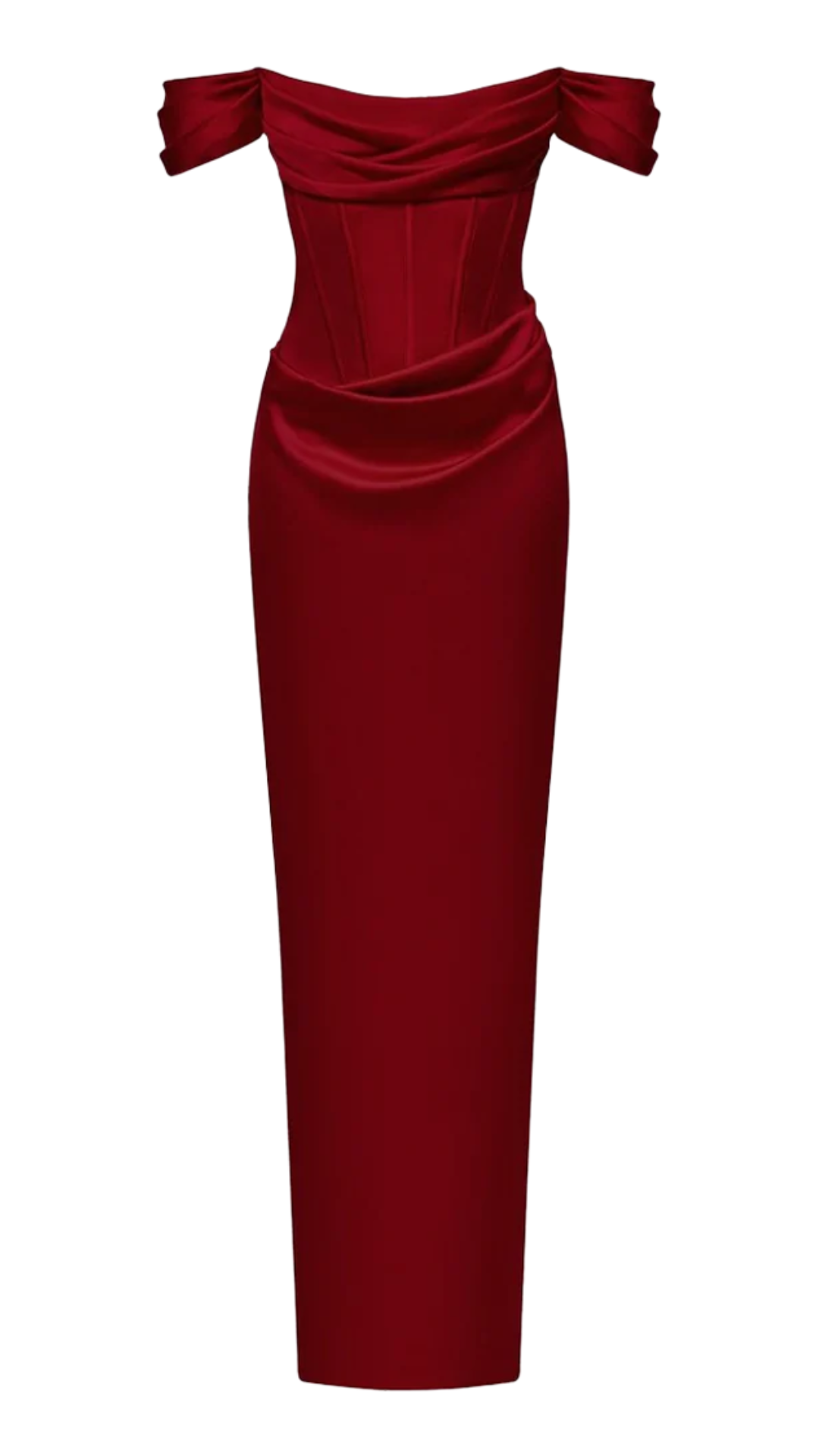 Rasario Taryn Off-Shoulder Drape Corset Satin Dress in Burgundy – Style  Lease