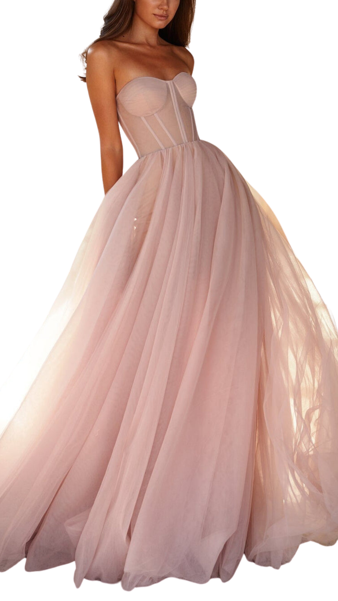 Milla Tulle Bustier Maxi Dress in Misty Rose