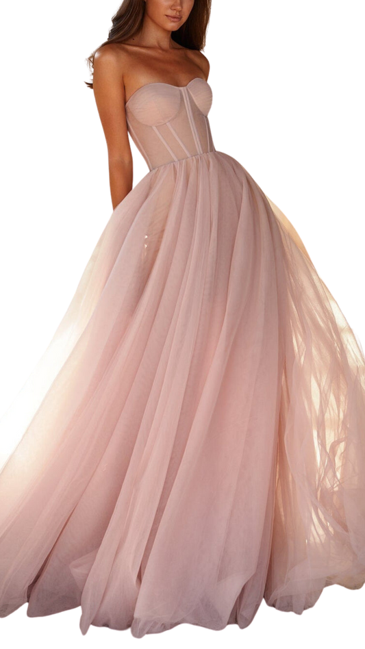 Milla Tulle Bustier Maxi Dress in Misty Rose