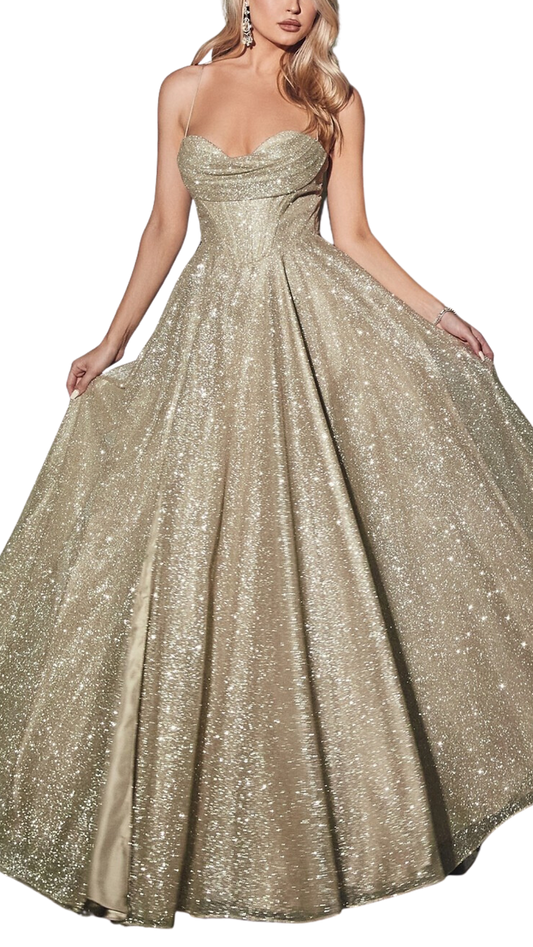 Ladivine Lace-Up Glitter Gown in Gold