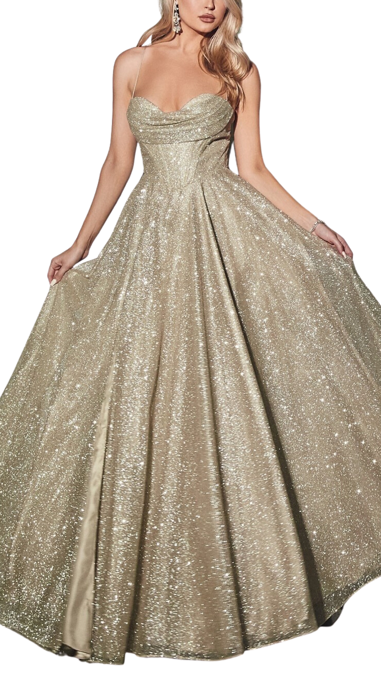 Ladivine Lace-Up Glitter Gown in Gold