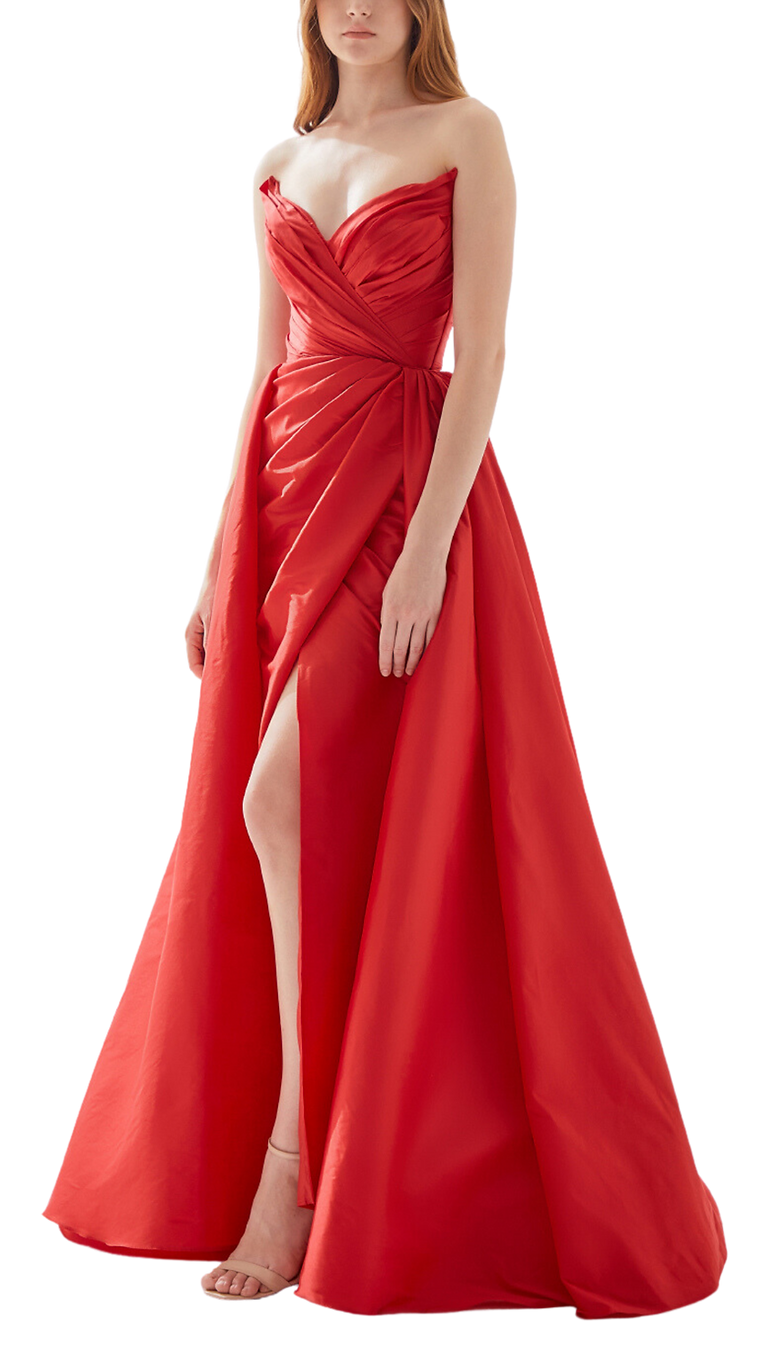 Tarik Ediz Tessa Cat-Eye Draped Gown in Red