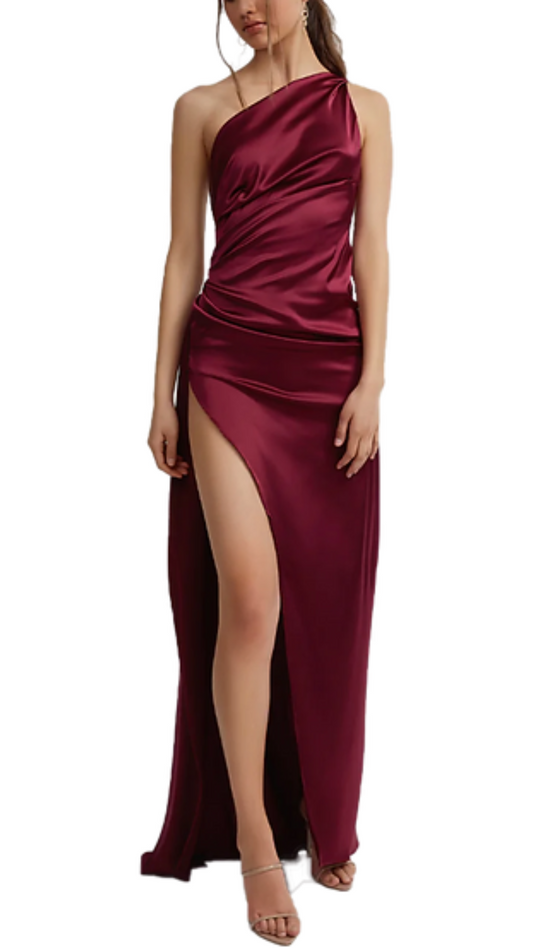 Lexi Samira One-Shoulder Dress In Burgundy
