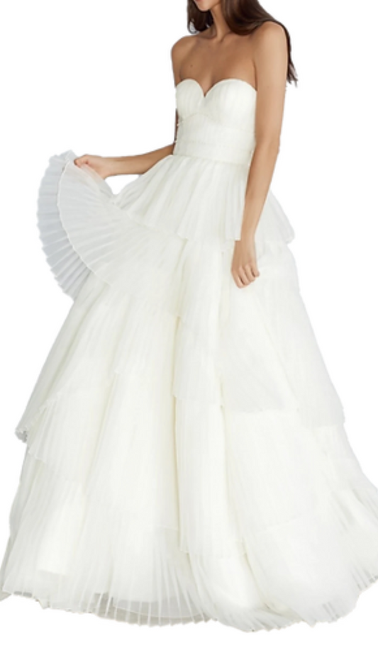 Liretta Zephyr Pleated Organza Gown in White