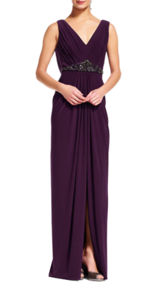 Adrianna Papell Juniper Gathered Embellished Gown in Plum