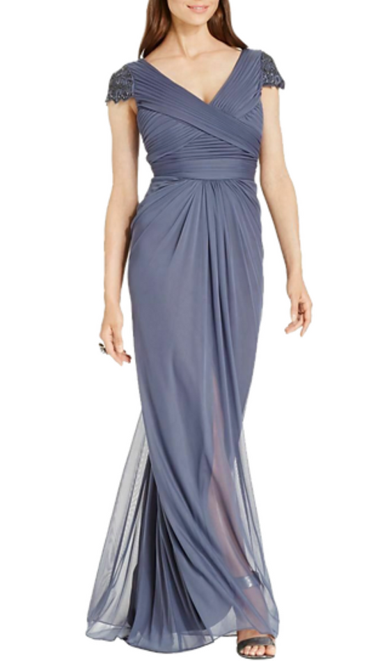 Adrianna Papell Lyla Pleated Chiffon Gown in Violet