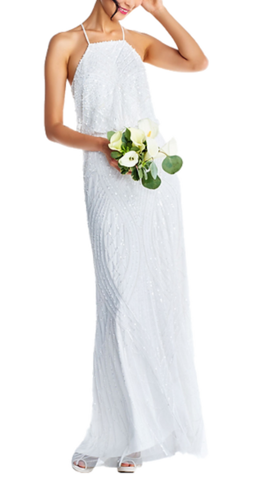 Adrianna Papell Delilah Beaded Blouson Gown in Ivory