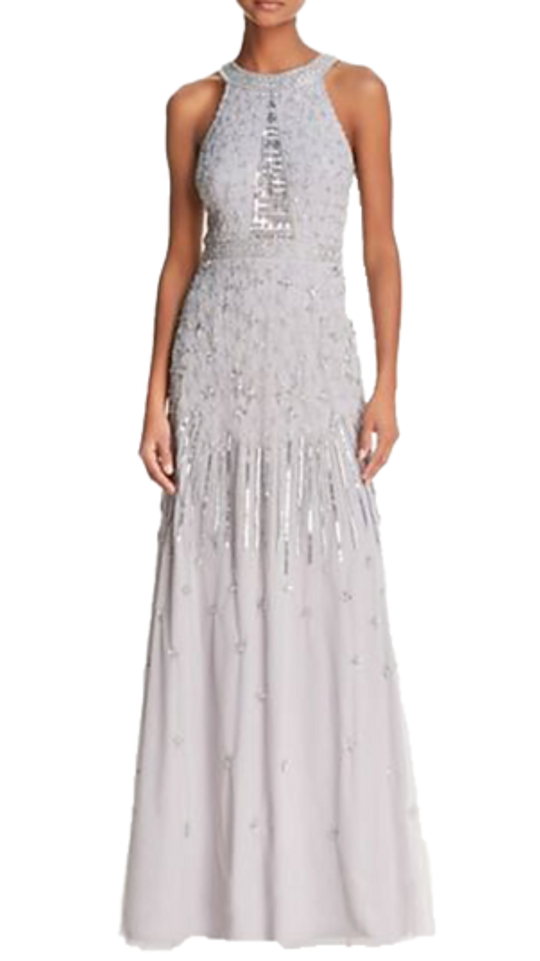 Adrianna Papell Madelyn Beaded Halter Gown in Silver
