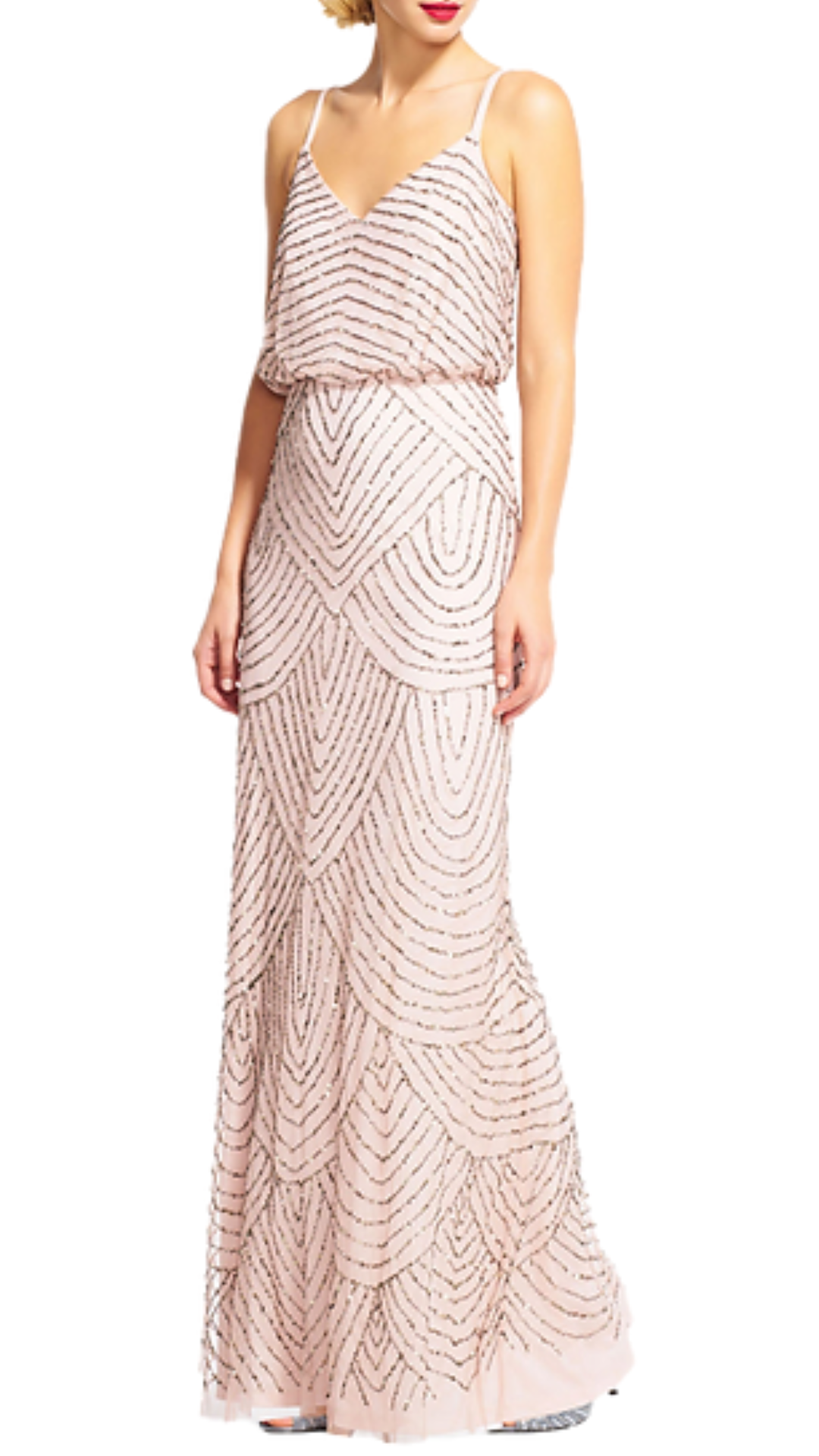 Adrianna Papell Quinn Beaded Blouson Gown in Pink