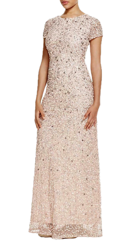 Adrianna Papell Zoe Cap Sleeved Embellished Gown in Pink