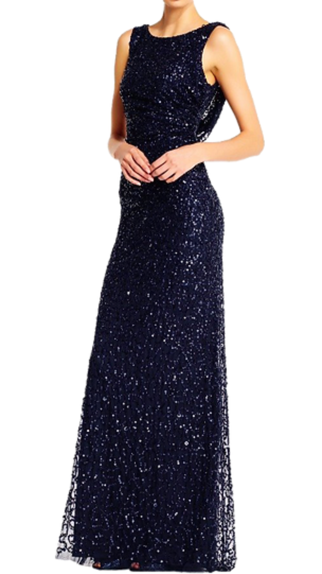 Adrianna Papell Natalia Sequined Cowl Back Gown in Navy