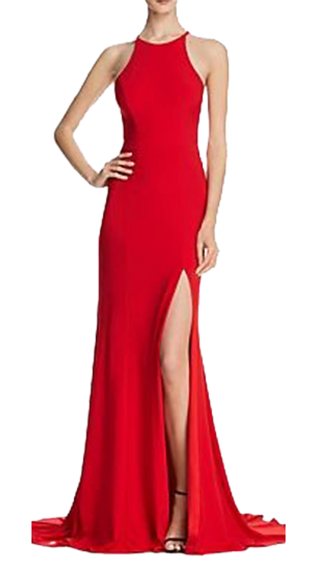 Faviana Joanne Halter Open Back Gown in Red