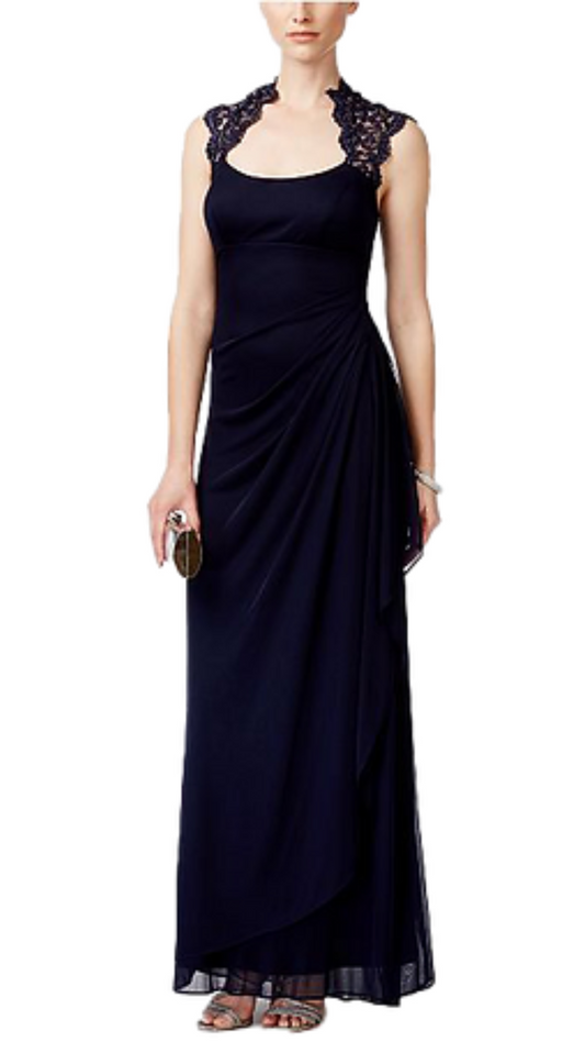 Excape Nina Stand Collar Illusion Gown in Black