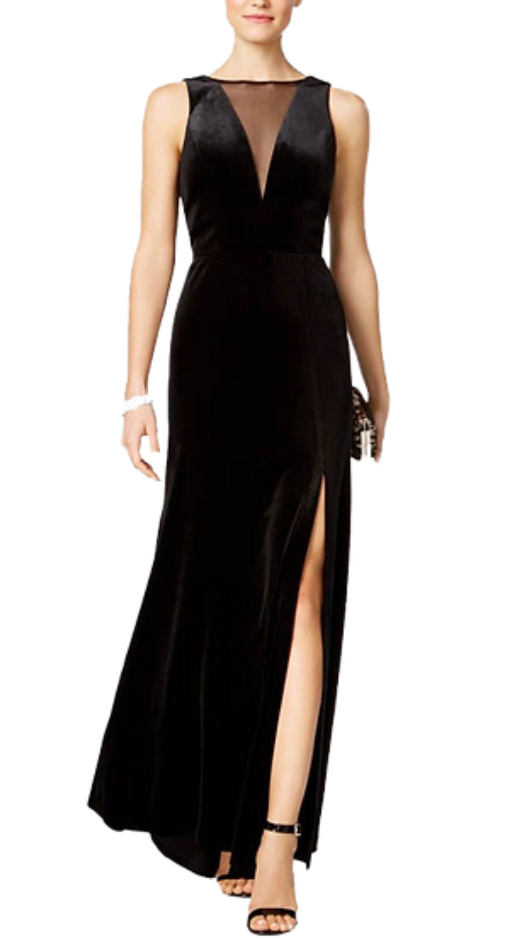Excape Rean Nightway Illusion Velvet Gown in Black
