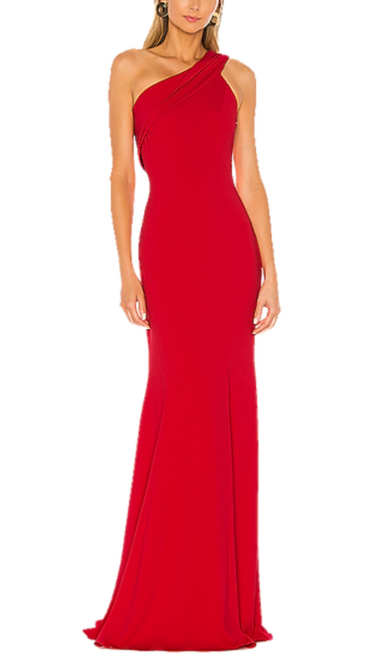 Jay Godfrey Stone One-Shoulder Gown in Bold Red