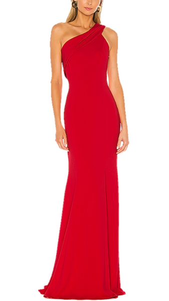 Jay Godfrey Stone One Shoulder Gown in Bold Red Style Lease