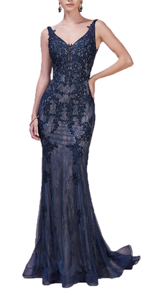 Andrea & Leo Annie Embellished Mermaid Gown in Blue