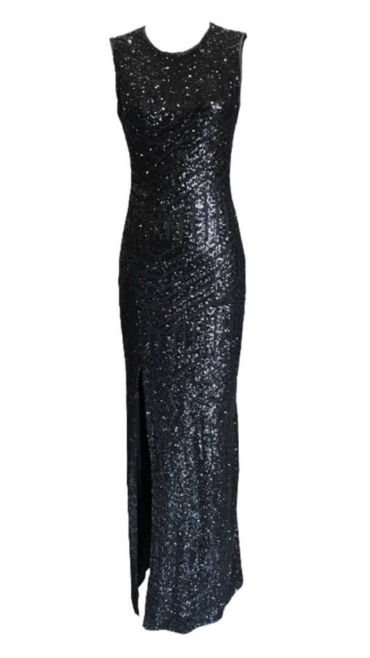 Style Lease Indy Sequined Fitted Gown In Black