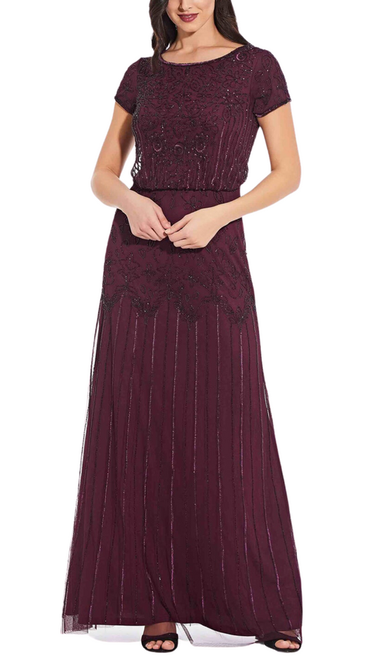 Adrianna Papell Blouson Beaded Gown in Cassis