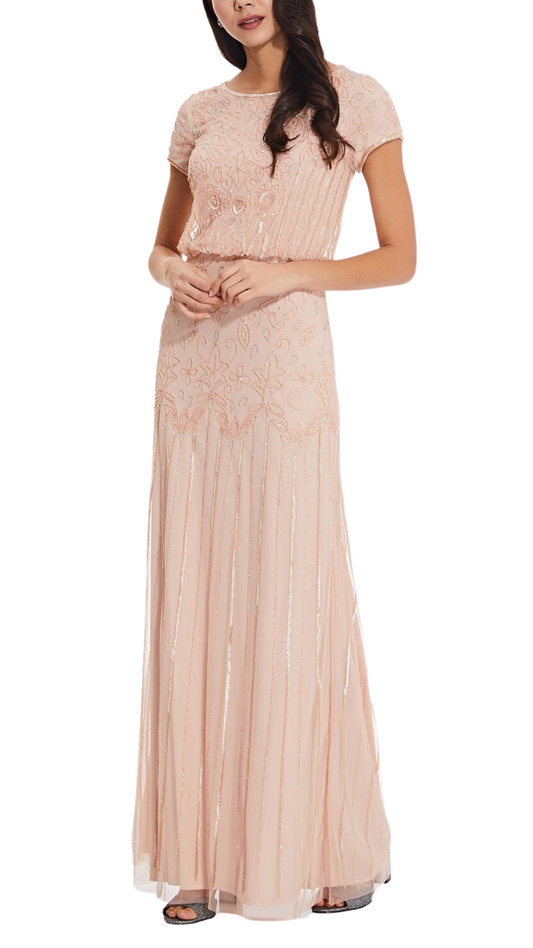 Adrianna Papell Blouson Beaded Gown in Nude