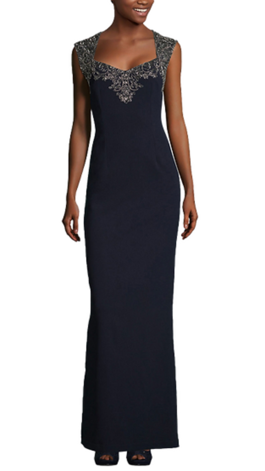 Adrianna Papell Cleo Embellished Bustier Gown in Navy