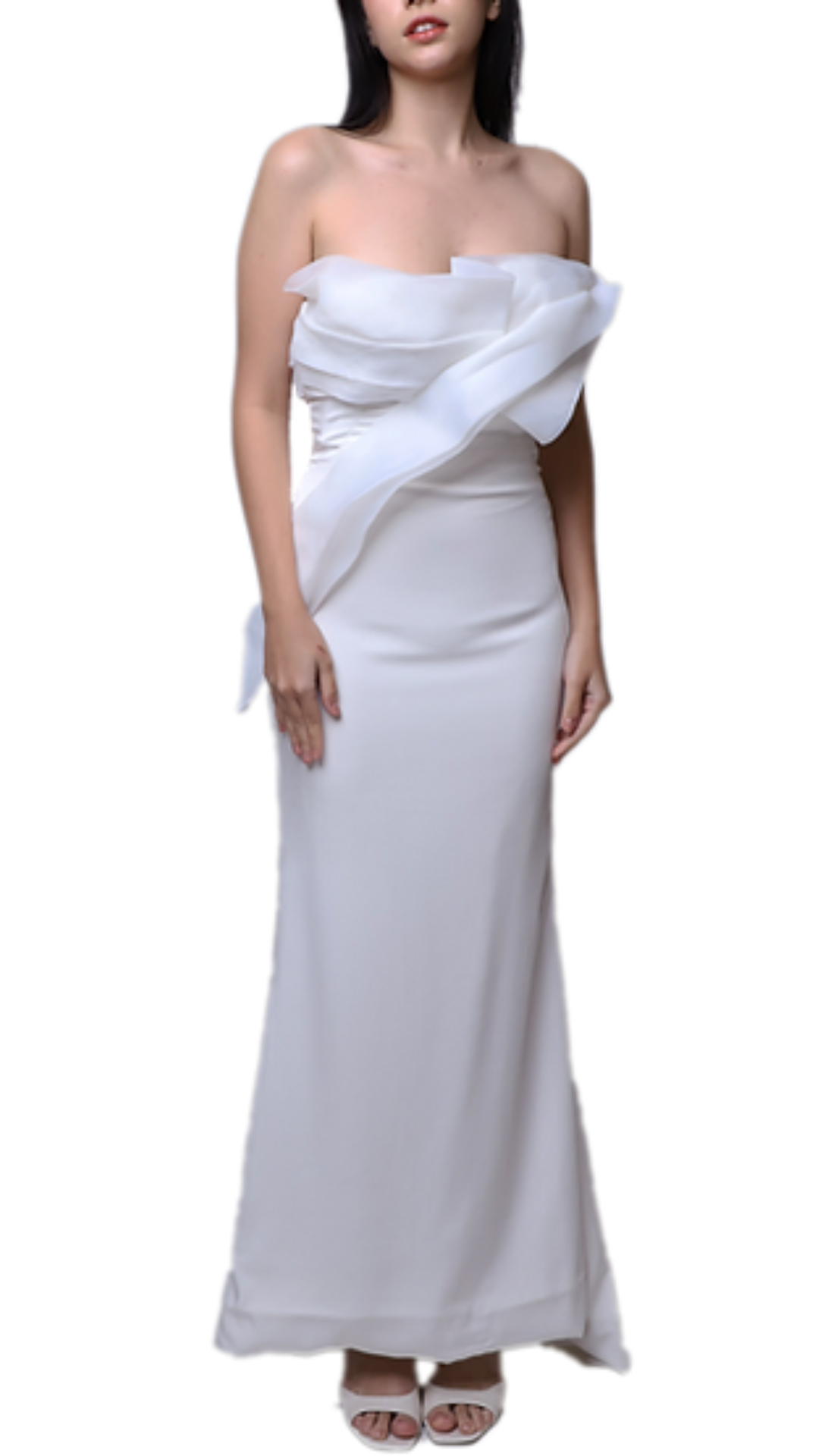 Style Lease Zoey Ruffled Neckline Tube Gown in White