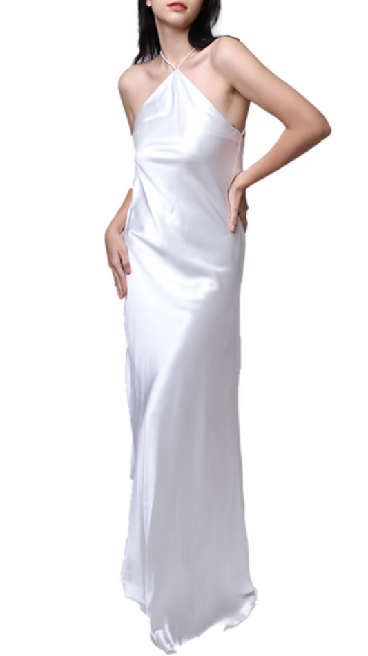 Style Lease Felicia Cowl Back Satin Gown in White