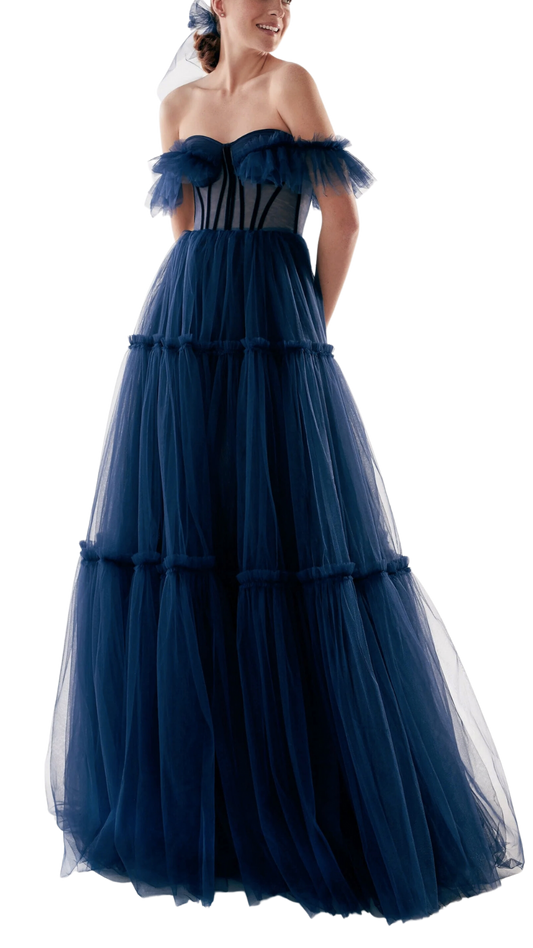 Milla Off-Shoulder Maxi Dress in Dark Blue
