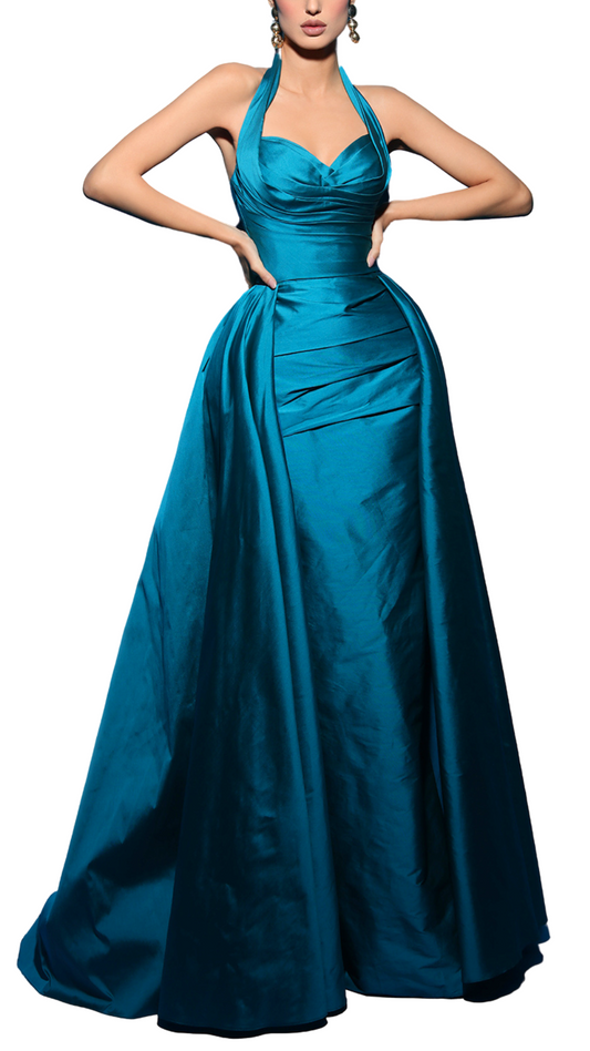 Tarik Ediz Mable Halter Gown in Turquoise