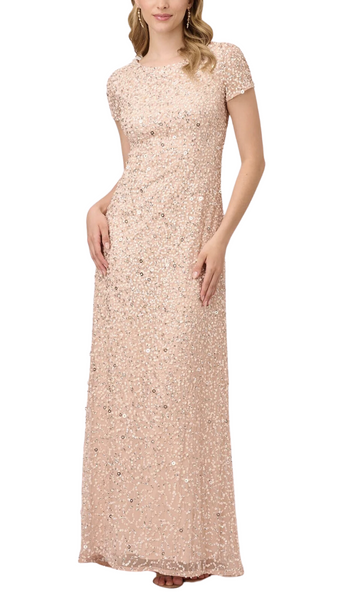 Adrianna Papell Scoop Back Sequin Gown in Blush Style Lease