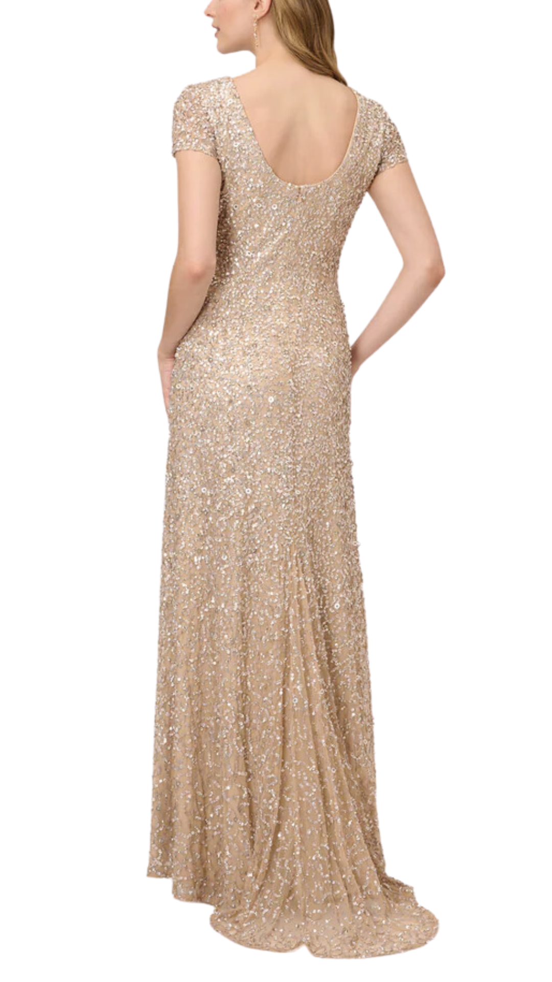 Adrianna Papell Scoop Back Sequin Gown in Champagne
