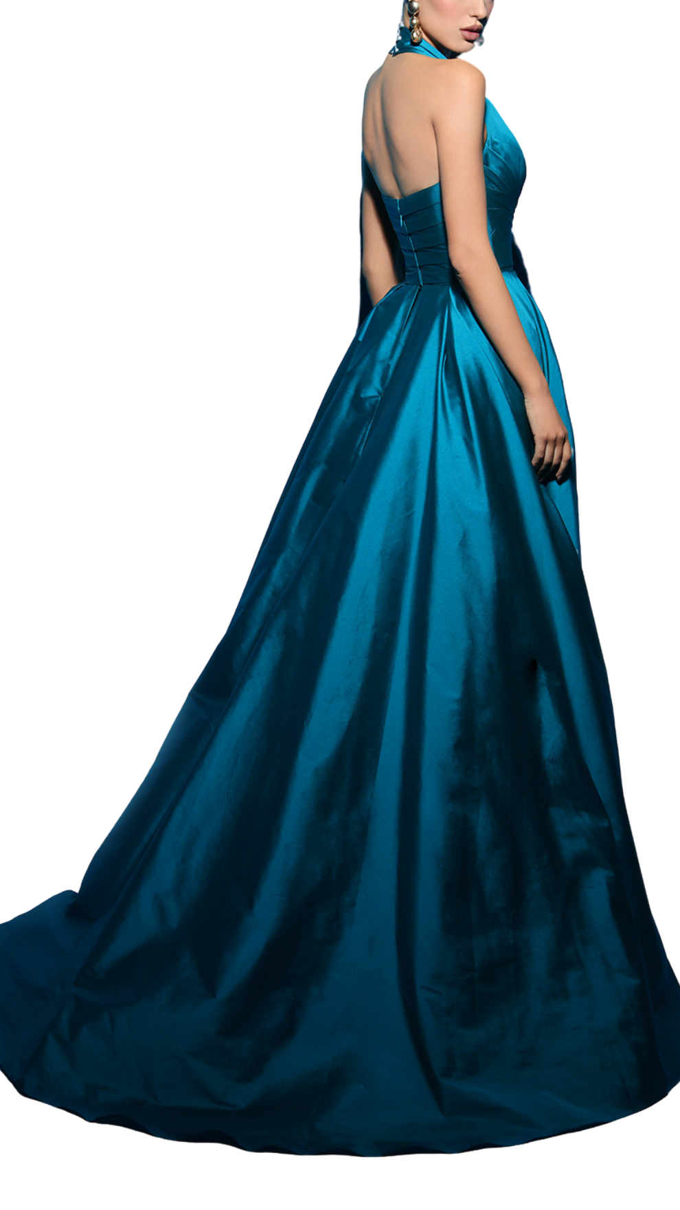 Tarik Ediz Mable Halter Gown in Turquoise