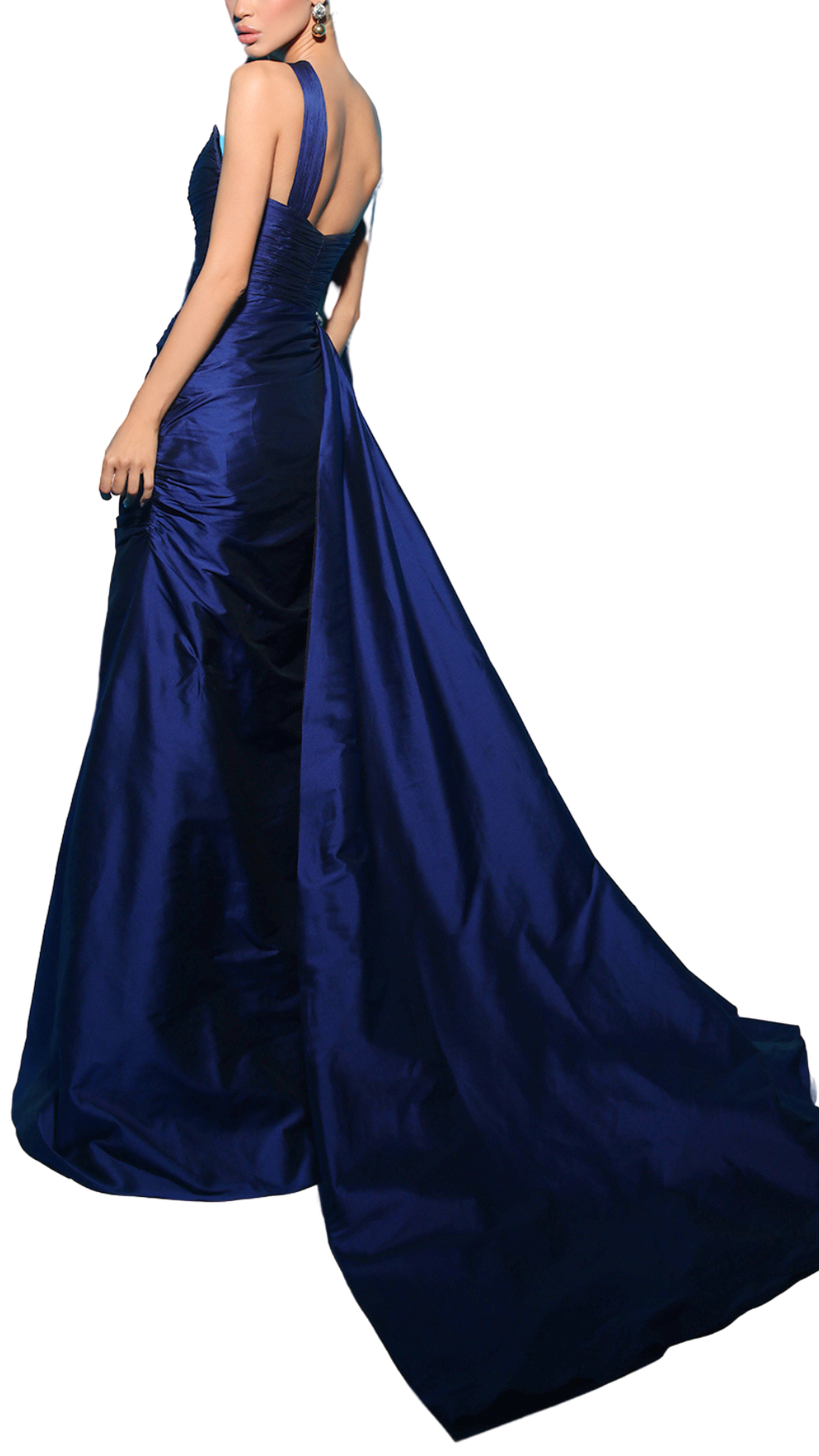 Tarik Ediz Wena One Shoulder Gown in Navy Blue