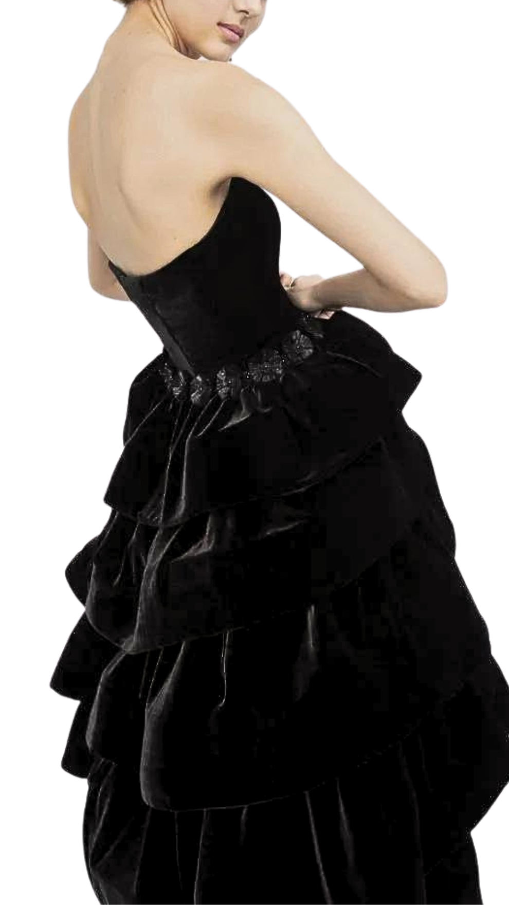 Style Lease Audrey Bustier Tiered Gown in Black Velvet