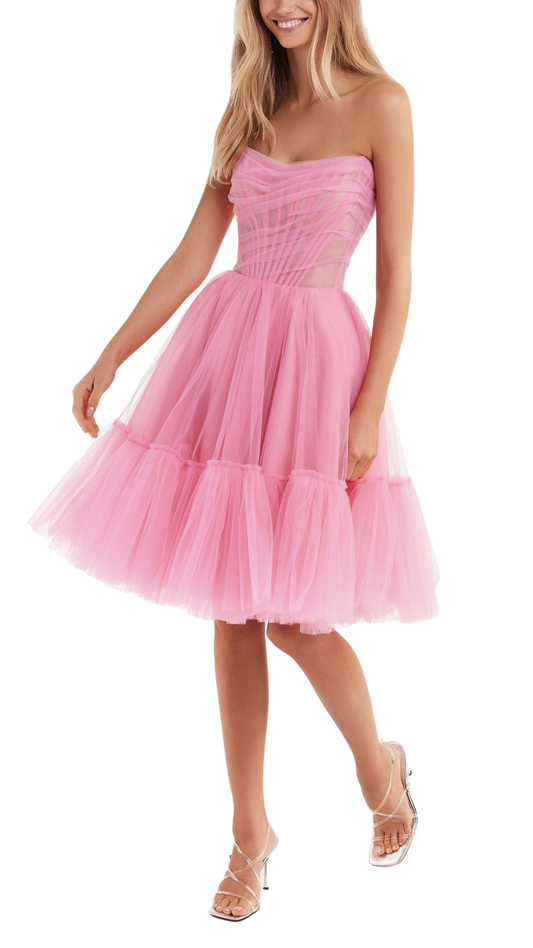 Milla Bustier Tulle Dress in Pink