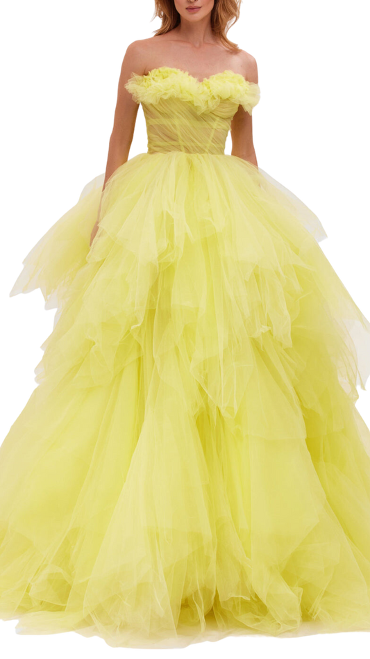 Milla Fairytale Frills Maxi Dress in Vivid Yellow