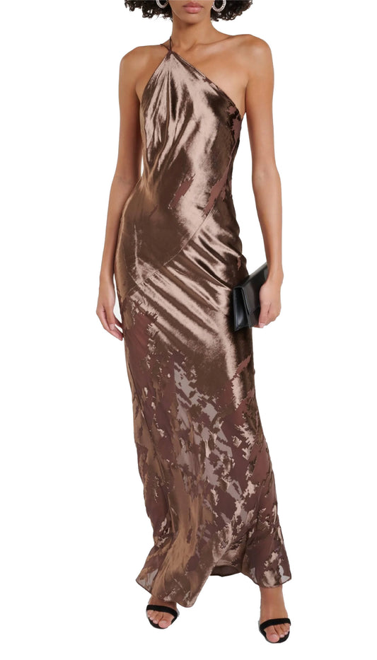 The Sei Brown One-shoulder Silk Velvet Gown